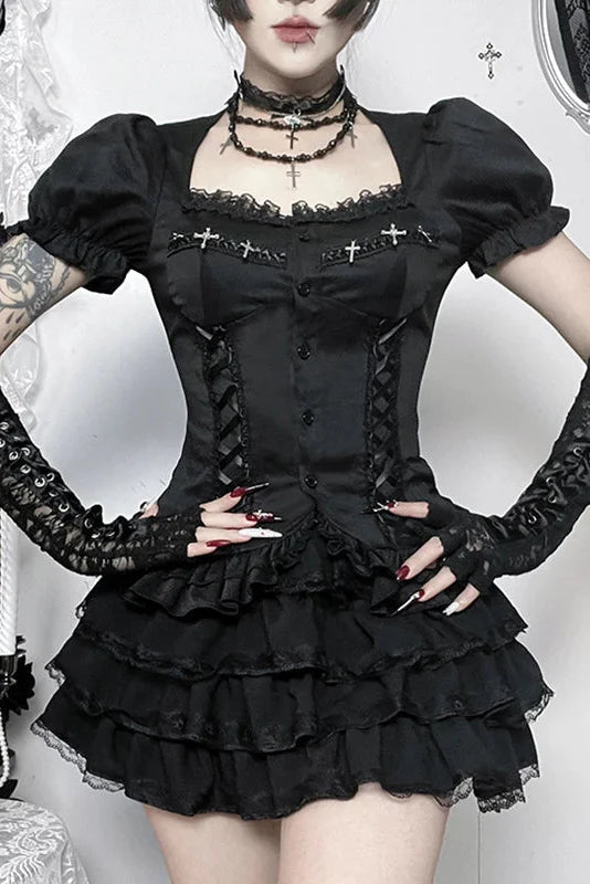 Dark Style Gothic Puff Sleeve Top