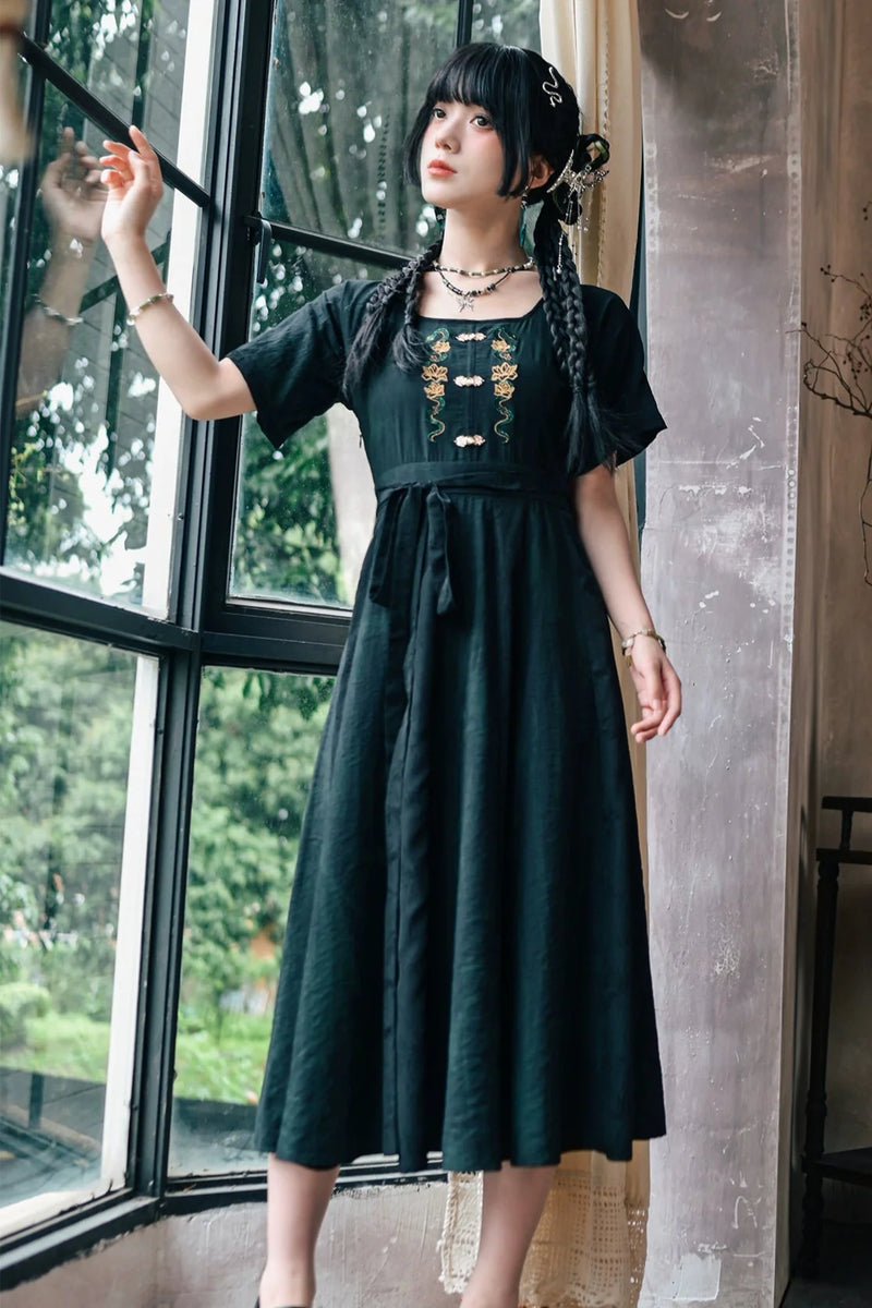 Chinese-style Stitch Jacquard Long Dress
