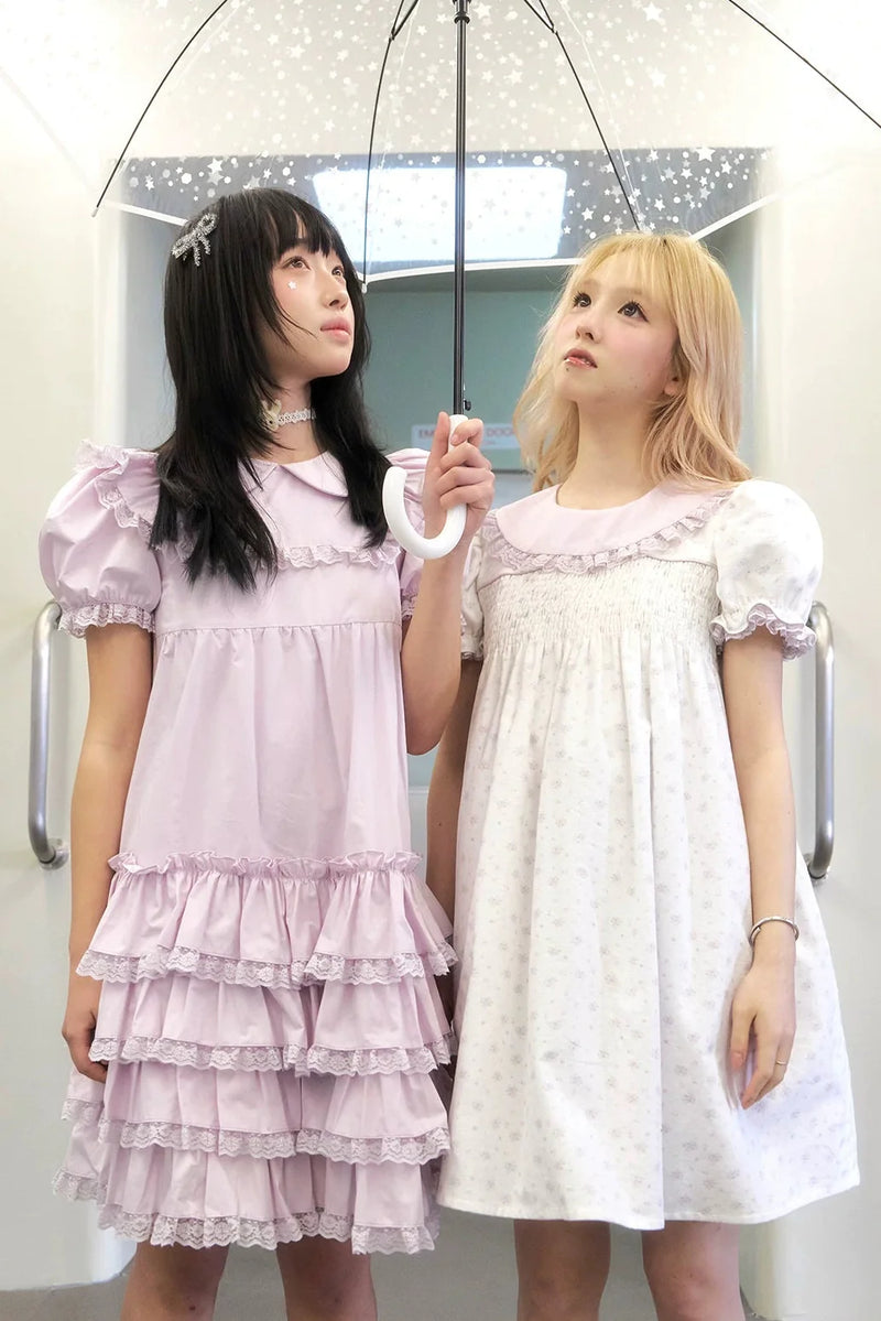 Light Purple Lace Tiered Skirt Dress