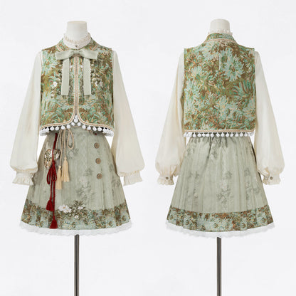 Forest Chinese-style Vest + Blouse + Skirt