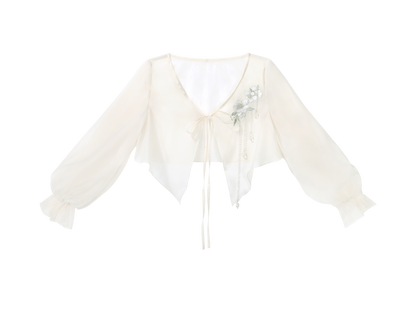 Chinese-style Gradient Retro Dress + Sheer Cardigan