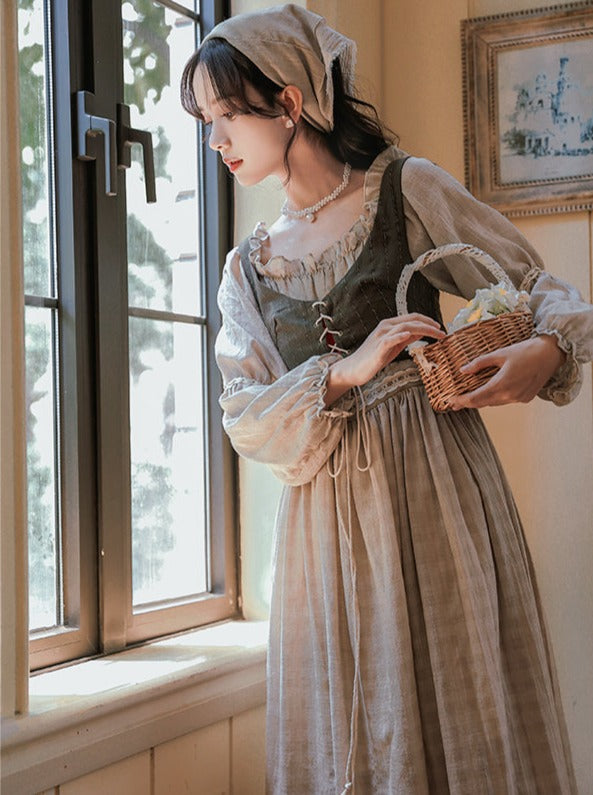 Nordic Pastoral Vest Linen Dress