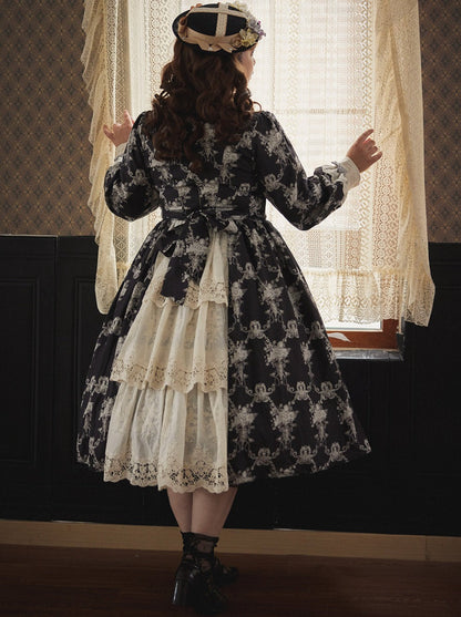 [pre-order] Antique Flower Wall Lolita Retro Cake Pendant Dress