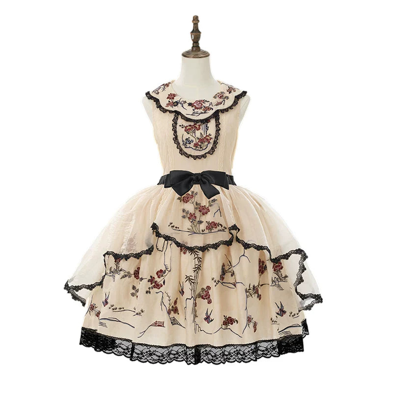 Flower and Bird Printed Dress + Top + Outer + Hat