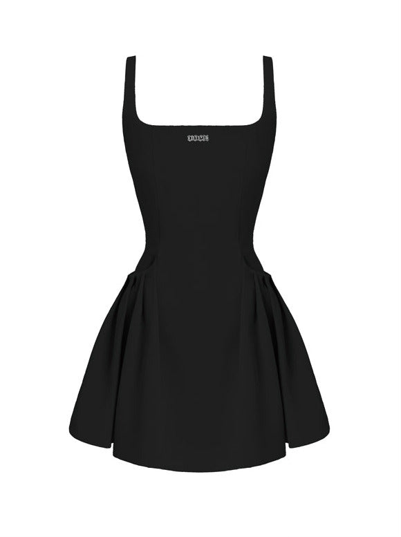 Hot Girl Black & Gray Square Neck French High End Suspender Dress