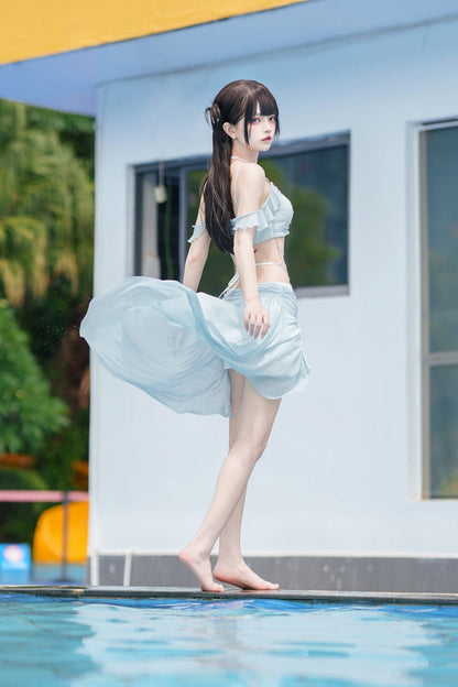 Light Blue Split Mermaid Swimsuit Set