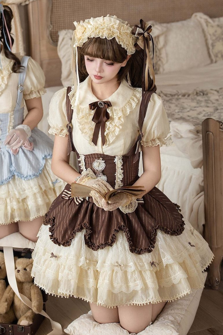 [pre-order Deadline: May 8] Classic Lace Ribbon Blouse + Suspender Tiered Dress Full Set + Complete Set