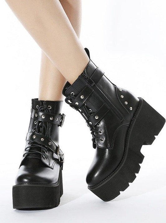 Dark Y2k Hot Girl Belt Buckle Platform Shoes