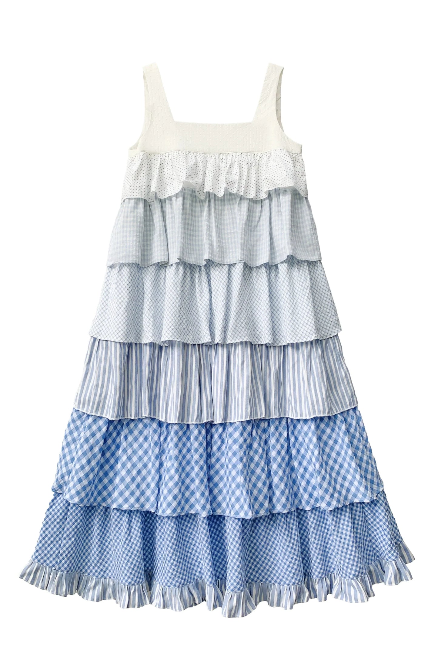 Sky Sweet Tiered Sleeveless Dress + Ribbon Brooch