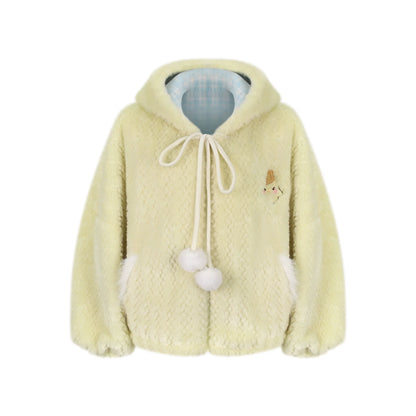Custard Pudding Yellow Plush Jacket + Blue Plaid Tiered Skirt