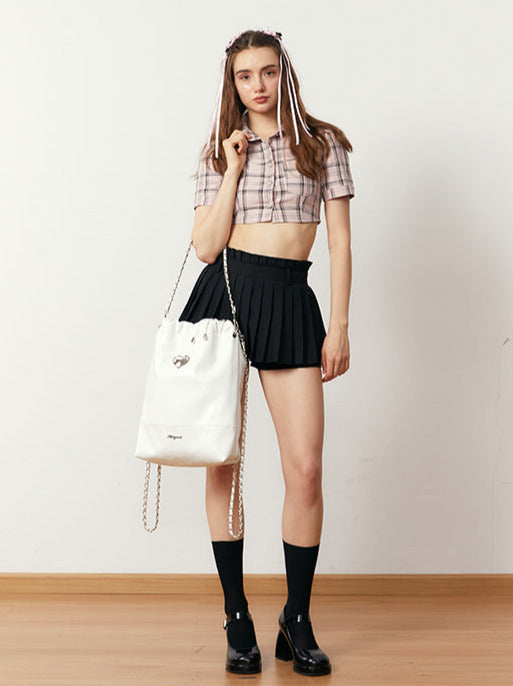 Cool Metal Heart Soft Leather Drawstring Bag