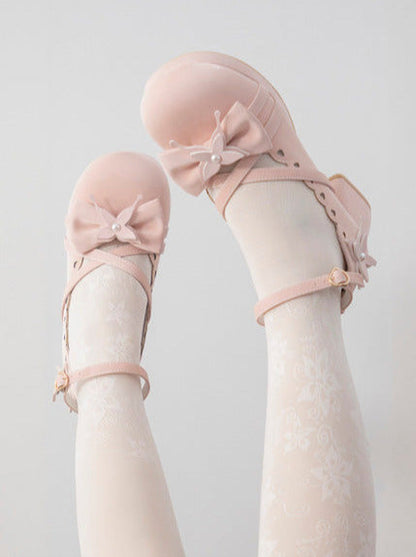 Lolita Sweet Mid-heel Round Toe Ribbon Shoes