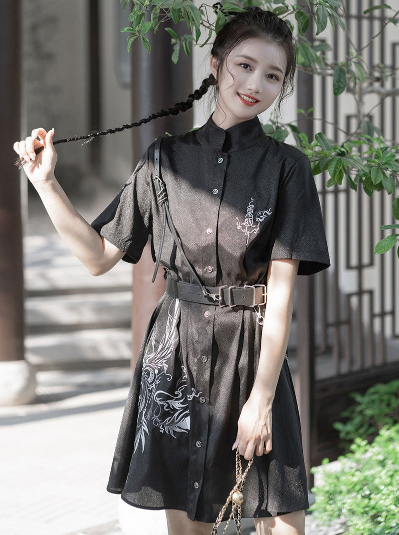 Dragon Design Mode Slim Shirt Dress