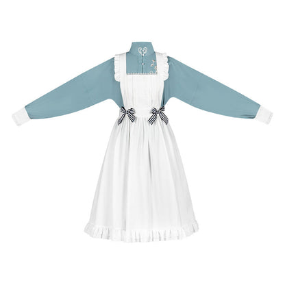 Stand Collar Double-breasted Coat Lace Apron Overskirt Set