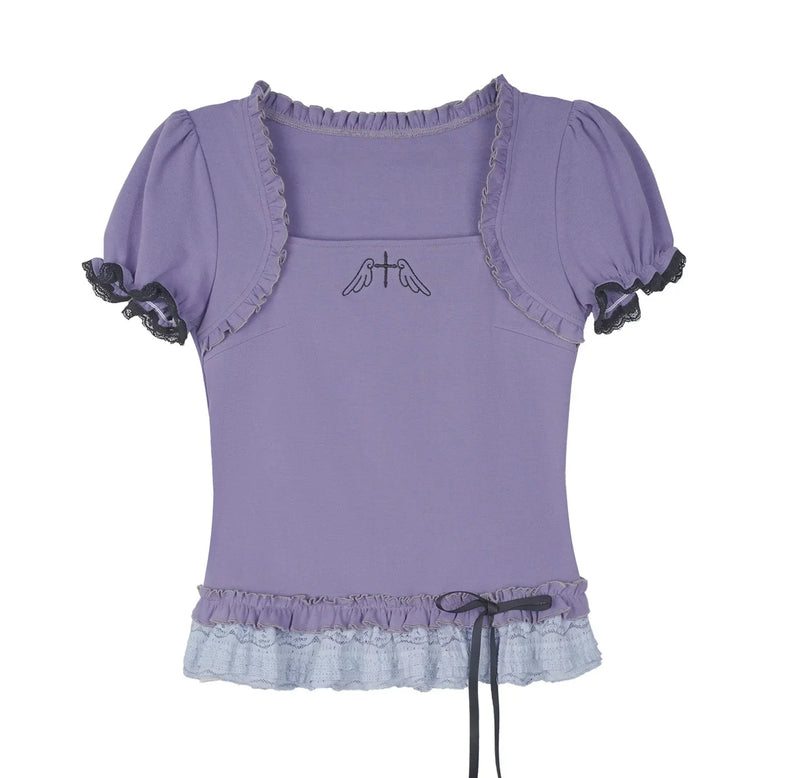 Purple Lace Puff Sleeve Top
