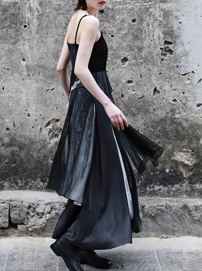 Dark Cool Paneled Asymmetric Ring Dress