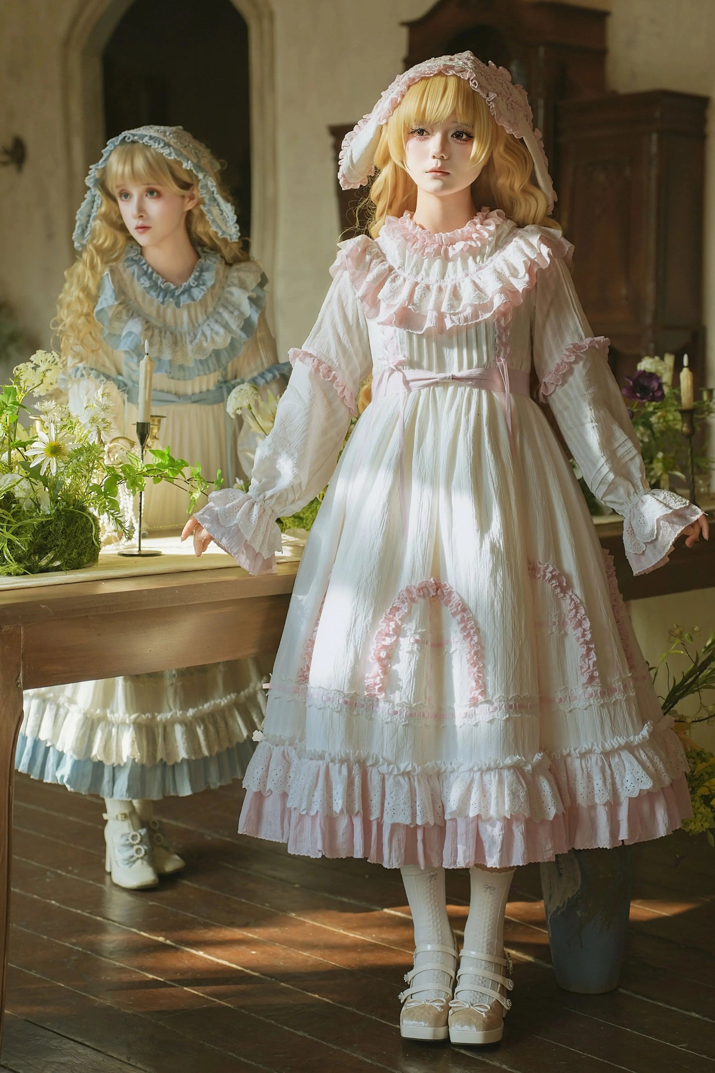 Rabbit Twin Pink Lolita Dress + Rabbit Headband
