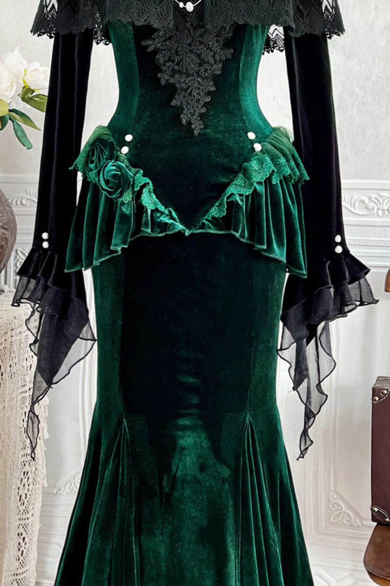 [pre-order] Dark Forest Lolita Fishtail Dress + Long Sleeve Short Cape