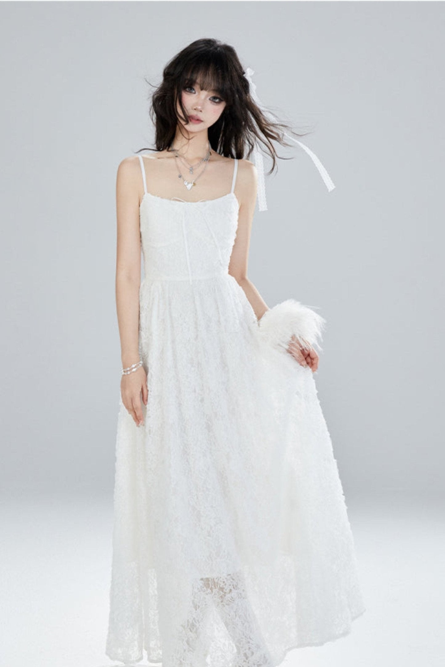 White Lace Suspender Dress