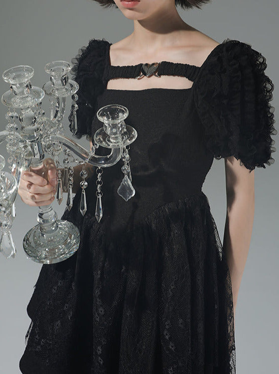 Pure Desire Metal Heart Volume Puff Sleeve Dress