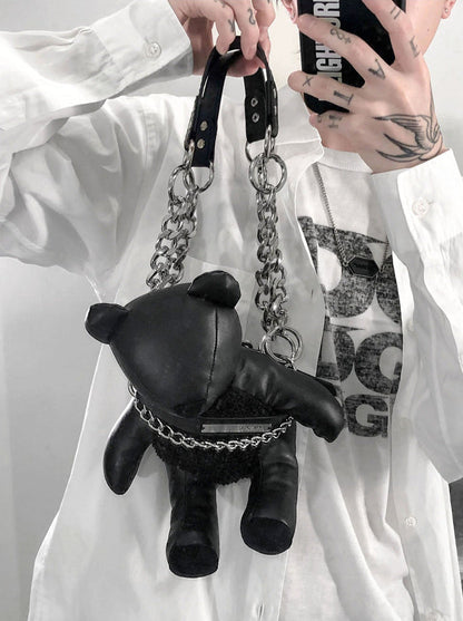 Y2k Chain Leather Bear Bag
