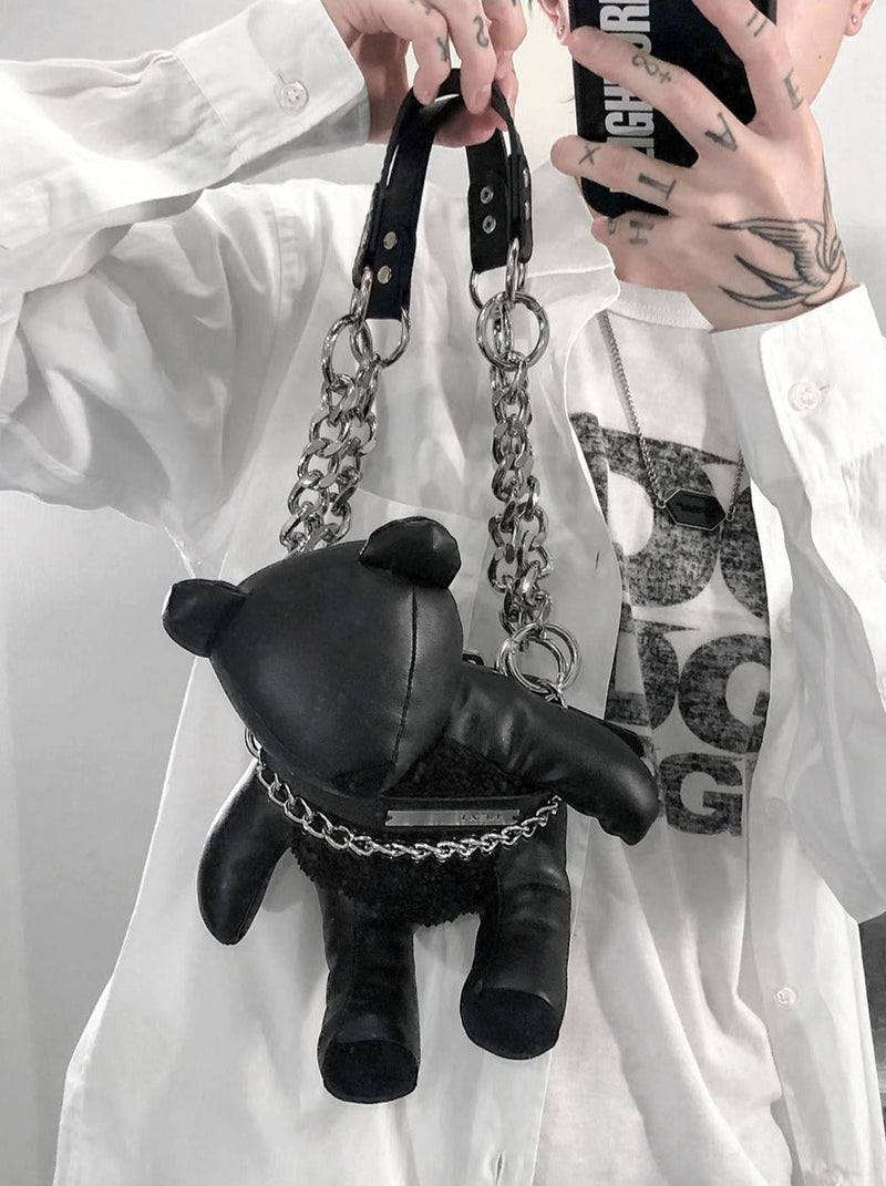 Y2k Chain Leather Bear Bag