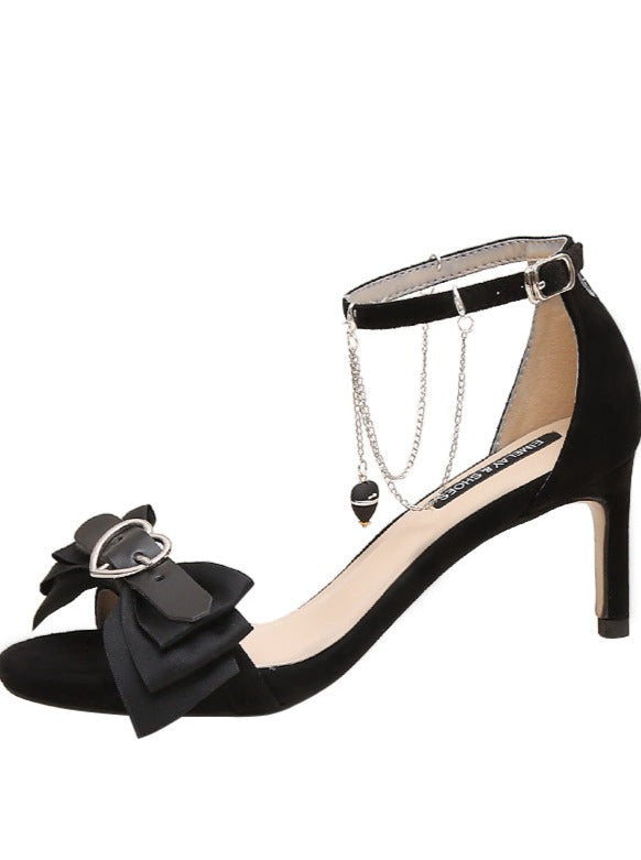 Dark Black Peach Heart Ribbon Shoes