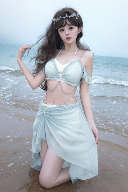 Light Blue Split Mermaid Swimsuit Set