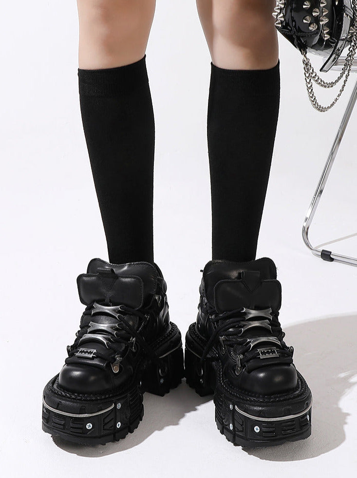 Dark Punk Platform Metal High Top Shoes [plain/with Chain Nut]