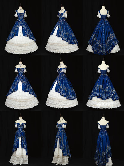 [pre-order Deadline: May 3] Dark Blue White Corset Lace Ribbon Lolita Jsk Princess Dress + Complete Set