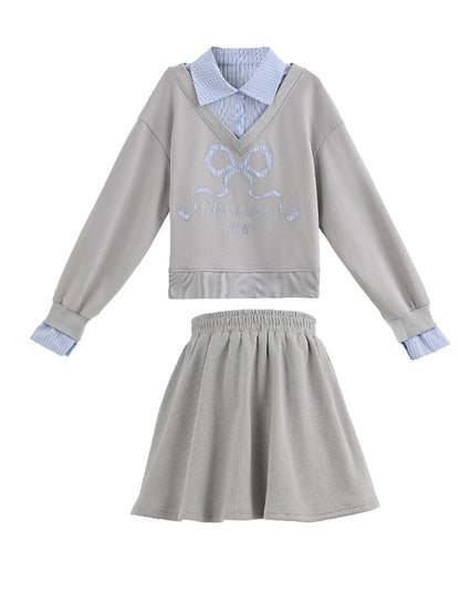 Ribbon Sweatshirt Top + Skirt