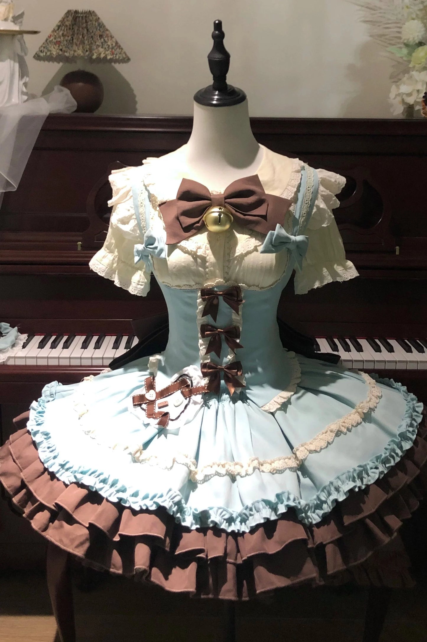 Sweet Cup Ribbon Lolita Skirt + Vest + Shirt + Ribbon + Train