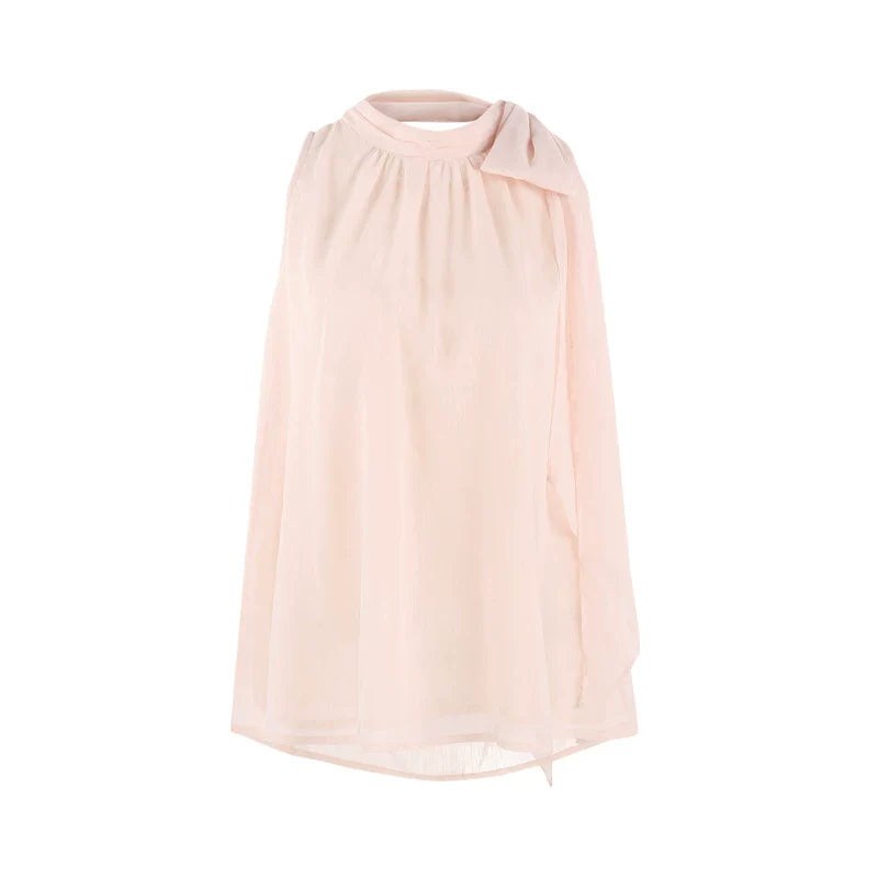Pink Chiffon Halter Sleeveless Shirt