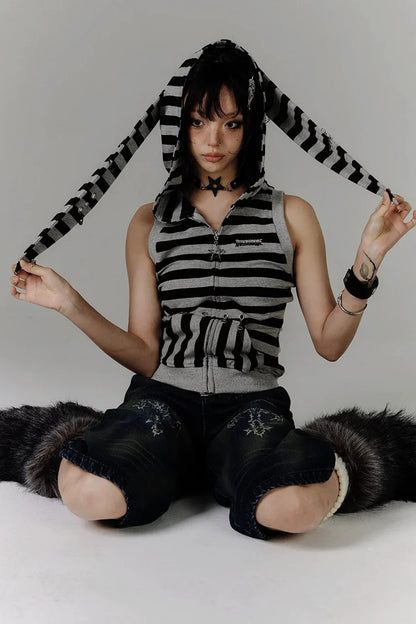 Retro Striped Rabbit Ear Tops
