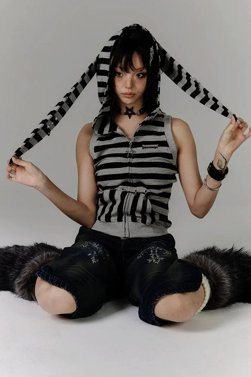 Retro Striped Rabbit Ear Tops