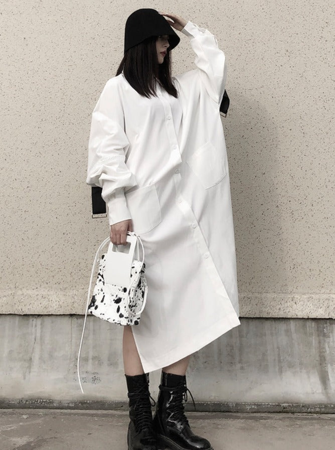 Dark Style Design Mid Length Shirt Dress
