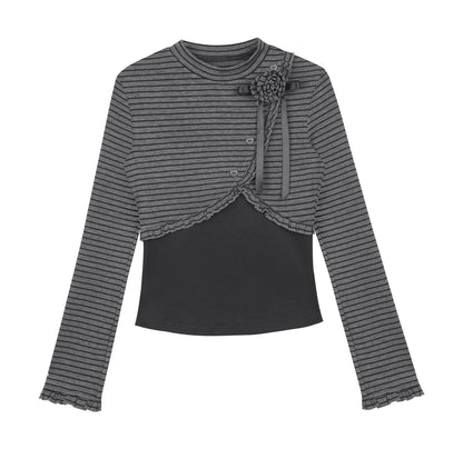 Striped Rose Brooch Top