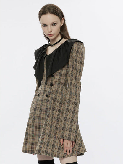 Pointed Ruffle Collar French Plaid Dress