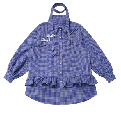 Plaid Tie Blouse Ursus Camisole + Skirt + Short Top