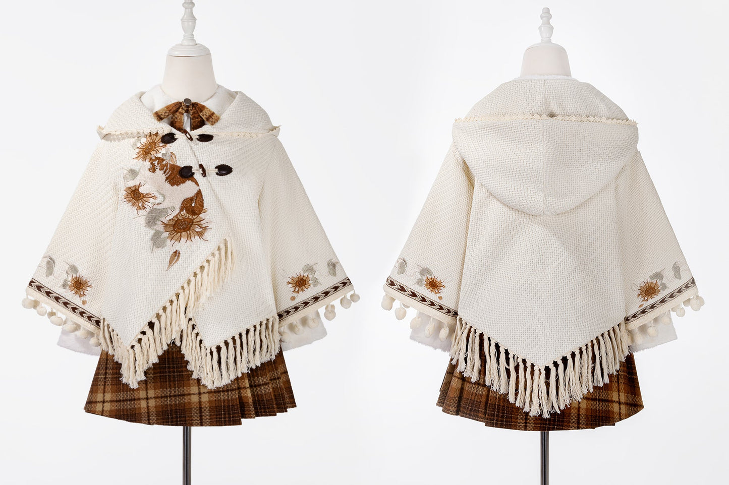 Retro Design Cape + Checkered Skirt + Shirt