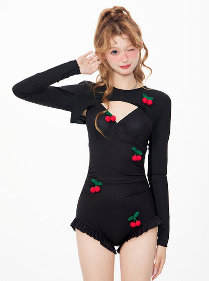 Cherry Black Vacation Overall Swimsuit