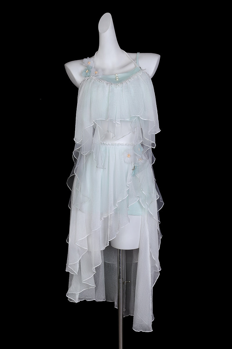 [pre-order Item] Pure White Split Three-piece Swimsuit