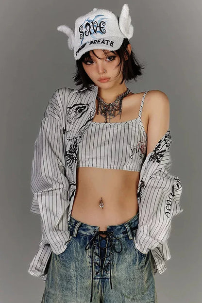 Graffiti Stripe Shirt + Camisole Vest