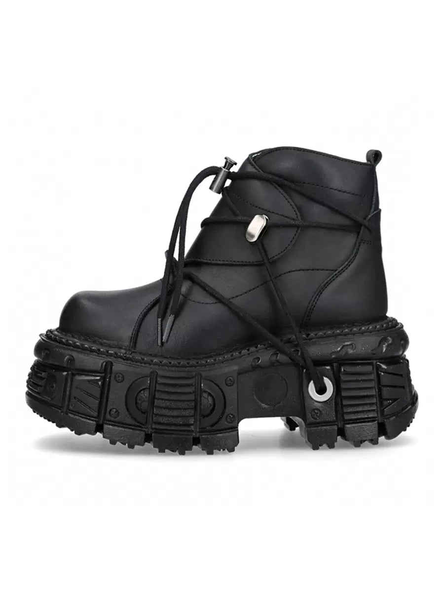 Dark Punk Metal Lace-up Platform Short Boots