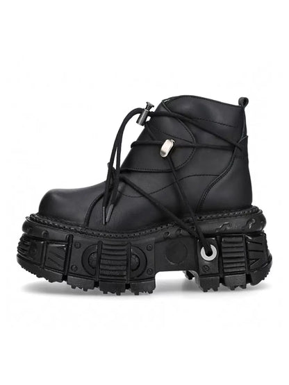 Dark Punk Metal Lace-up Platform Short Boots