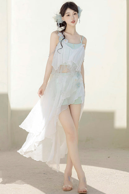 [pre-order Item] Pure White Split Three-piece Swimsuit
