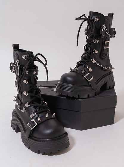 Cool Punk Studs Metal Strap Lolita Boots