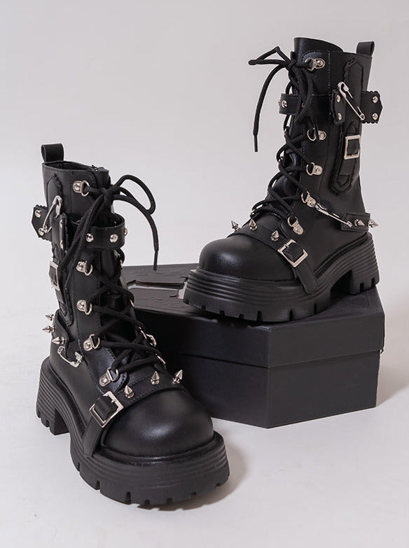 Cool Punk Studs Metal Strap Lolita Boots