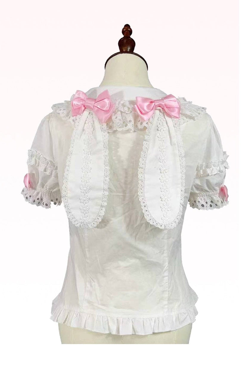 [pre-order Deadline: April 29] Strawberry Rabbit Ear Ribbon Shirt + Ruffled Shoulder Lace Ribbon Jk School Uniform Dress + Full Set/complete Set