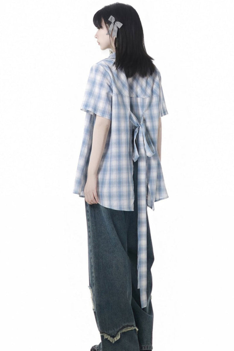 Plaid Shirt + Camisole + Denim Pants